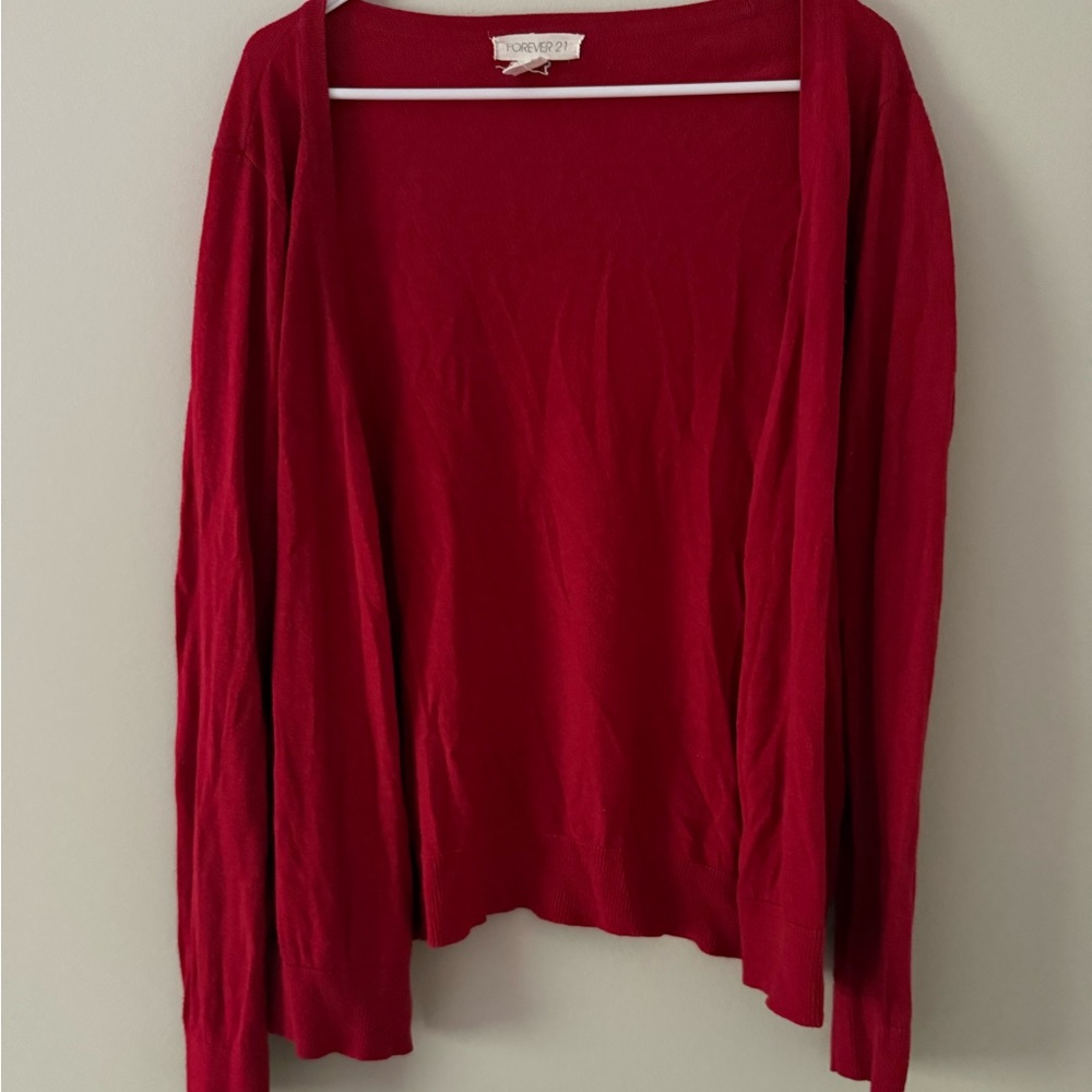 Red Button Down Cardigan Forever 21 Size Large